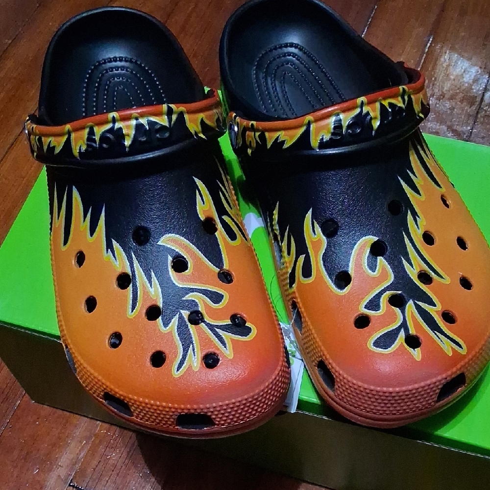 CROCS Black and Orange Flame